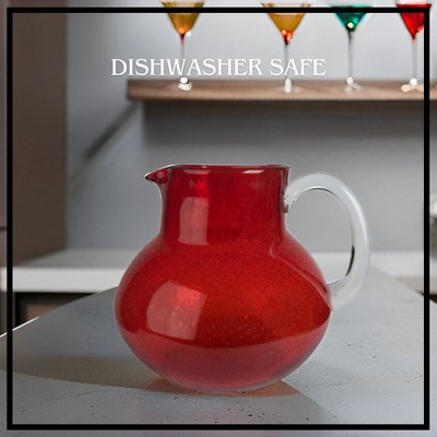 Ruby Red Handblown Glass Bubble Pitcher, 90 Oz