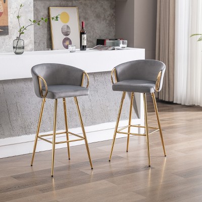 NicBex Set of 2 Bar Stools for Kitchen Island,Velvet Counter Bar Stools with Golden Legs,Bar Chairs for Dining Rooms,Kitchens Islands