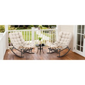 2PCS Papasan Rocking Chair with Footrest, Oversized PE Rattan Lounge Chair with Removable Cushion, for Patio & Living Room - 1 of 4