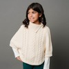Hope & Henry Girls' Organic Split Collar Cable Sweater Cape, Ivory Center Cable, X-Small - 2 of 4