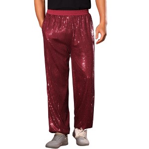 Lars Amadeus Men's Baggy Elastic Waist Costume Night Club 70s Disco Metallic Sequin Pants - 1 of 4