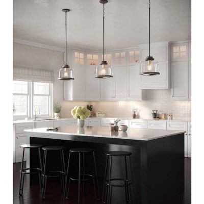 Polished Nickel Mini Drum Pendant with Glass Shade