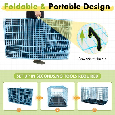 Large Blue Metal Dog Crate with Double Doors