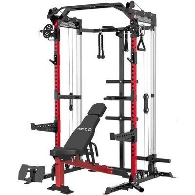 ER KANG Power Cage, 2000LB Squat Rack, Dual Pulley Cable Crossover System, Multi-function Free Weight Home Gym Workout Machine with Attachments