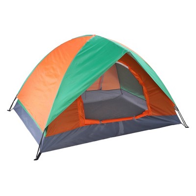 FURNIinspire Camping Tents 2 Person Dome Camping Tent With Double Door, Orange And Green Family Outdoor Tent, Multicolored, 78.75"*59"*43.25"