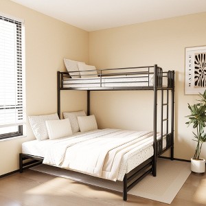 Okak Metal Pull-Out Bunk Bed with 3 Style, Twin Bed with Safety Guardrail and Built-In Ladder, Kids Bunk Beds for Bedroom, Black - 1 of 4