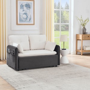 53" Modern Convertible Sofa Bed, Velvet Fabric Pull Out Sleeper Loveseat With USB Port And 2 Removable Armrests - 1 of 4