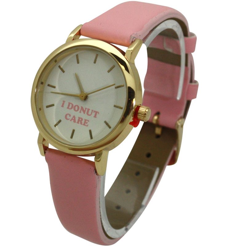 PINK I DONUT CARE LEATHER STRAP WATCH, 3 of 6
