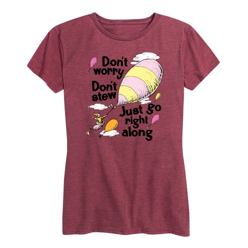 Dr. Seuss Don t Worry Go Along Women s Short Sleeve Graphic T Shirt Size Small Gray