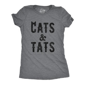 Womens Cats And Tats T shirt Funny Tatoo Graphic Cat Dad Saying Hilarious - Crazy Dog Women's T Shirt - 1 of 4
