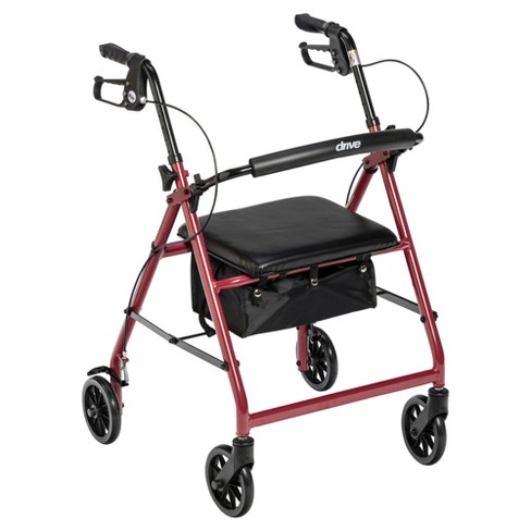 Drive Medical Walker Rollator With 6 Wheels, Fold Up Removable Back  Support And Padded Seat, Red : Target