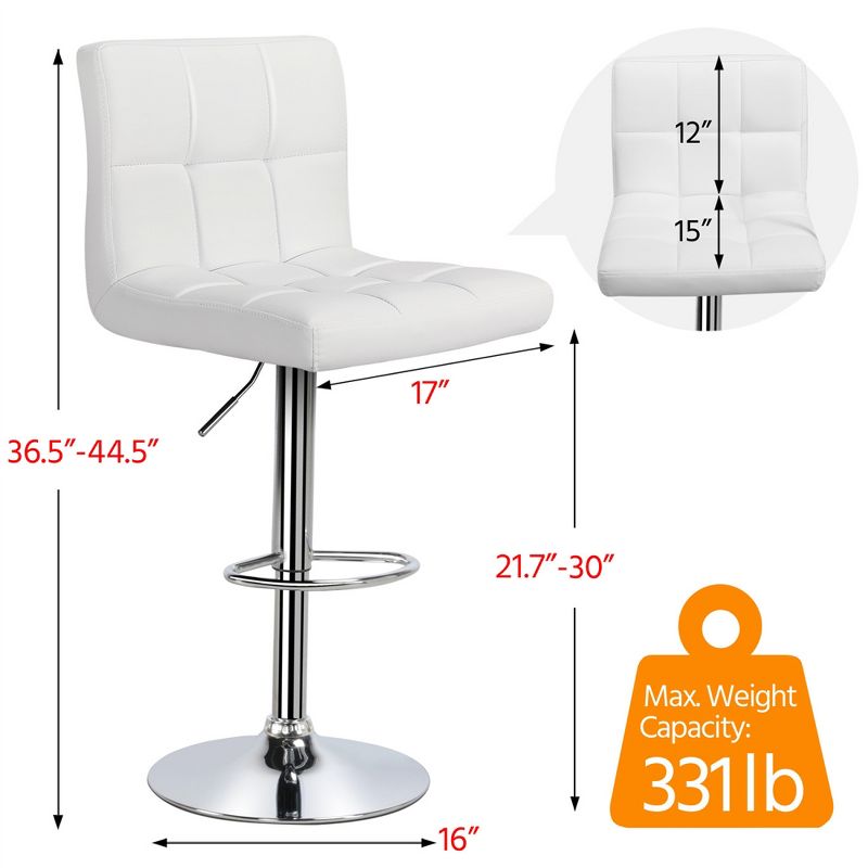 Yaheetech 2pcs Adjustable PU Leather Swivel Stool Armless Chairs with Bigger Base, 4 of 11