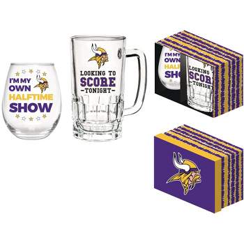 Evergreen Minnesota Vikings, Stemless 17OZ Wine & Beer 16 OZ Gift Set
