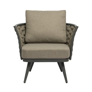 HomeRoots 32" Gray And Taupe Woven Aluminum Outdoor Arm Chair with Taupe Cushion - 1 of 4