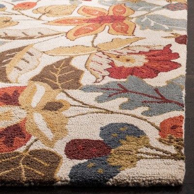 Ivory and Multicolor Floral Wool Runner Rug, 2'3" x 6'