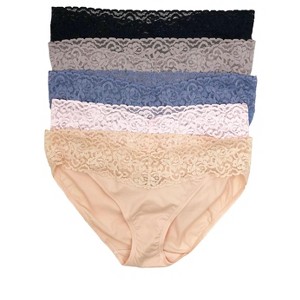 Felina Women's Stretchy Lace Trimmed Bikini Underwear, 5-Pack - 1 of 4