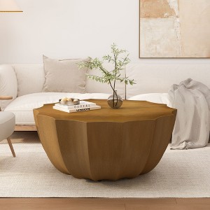 PAGED 38.18 Inch Coffee Table Simple Retro Wooden Side Table with Three-dimensional Embossed Design for Living Room, Bedroom - 1 of 4