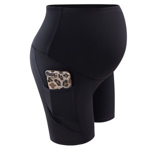 Coolmee Women Maternity High-Waisted Belly-Lifting And Hip-Lifting Yoga Shorts Over The Belly Bump Running Active Pants With Pockets - 1 of 3