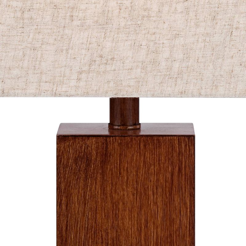 360 Lighting Modern Rustic Accent Table Lamps 23" High Set of 2 Faux Wood Rectangular Block Brown Tan Fabric Shade for Bedroom Living Room House Home, 3 of 7