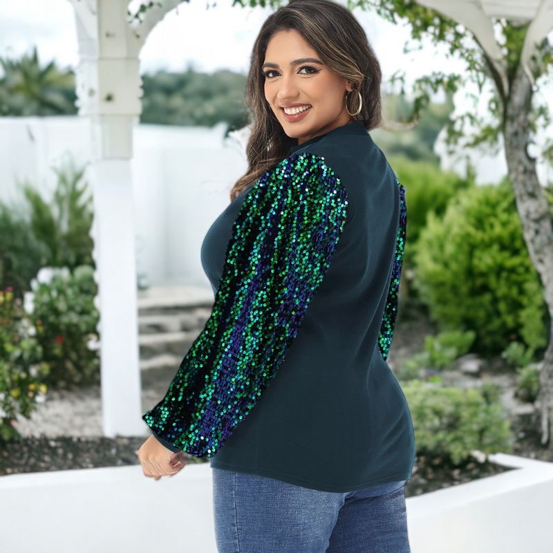 Anna-Kaci Women's Plus Size Sparkle Sequin Sweatshirt Mock Neck Pullover Long Sleeve Glitter Party Tops, 4 of 6