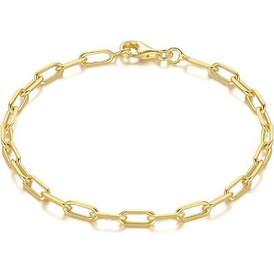 14K Gold Paperclip Chain Bracelet, Dainty Stackable Jewelry Adjustable 6.5-9 Inch for Men and Women
