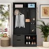 Vynxaria Hall Trees: 4-in-1 Black Entryway Organizer with Bench and Coat Hooks - 2 of 4