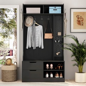 TIRAMISUBEST Hall Tree with 6 Hooks - Black Entryway Organizer with Storage - 1 of 4