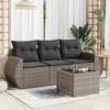 vidaXL 4 Piece Patio Sofa Set with Cushions Gray Poly Rattan - With Table - 2 of 4