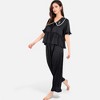 Anna-Kaci Lounge Women's Embroidered Collar Pajama Set with Ruffle Trim and Button-Up Top - 3 of 4