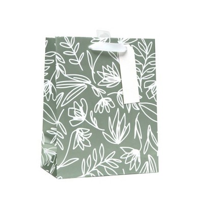 Small Gift Bag White Leaf on Green with Silver Mirror - Spritz™
