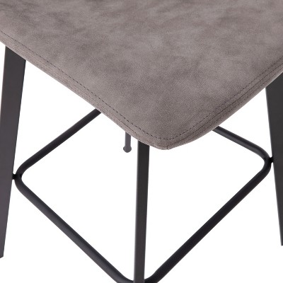 Caleb Adjustable Gray Leather and Metal Bar Stools, Set of 2