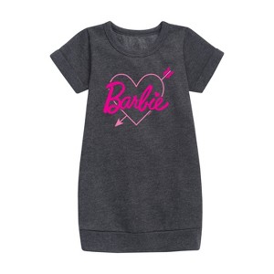 Girls' - Barbie - Arrow Heart Logo Graphic Short Sleeve Fleece Dress - 1 of 3