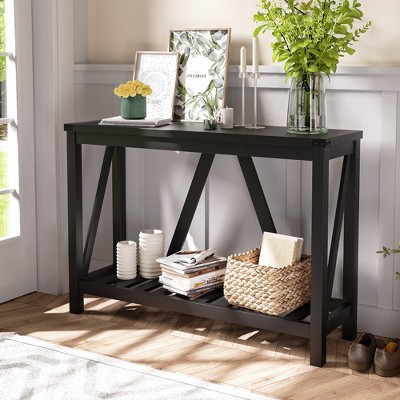 Crestlive Products 2 Tiers Entryway Console Table Living Room Behind Couch Sofa Table Black