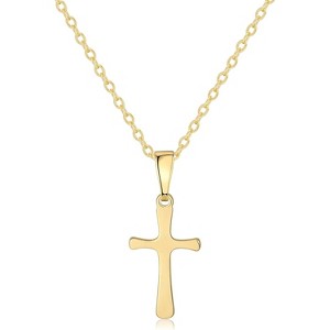 Dainty Cross Pendant Necklace for Women, 14K Gold/Silver Plated Choker, Religious Faith Jewelry Gift Cable Chain Glossy Cross-GD - 1 of 4