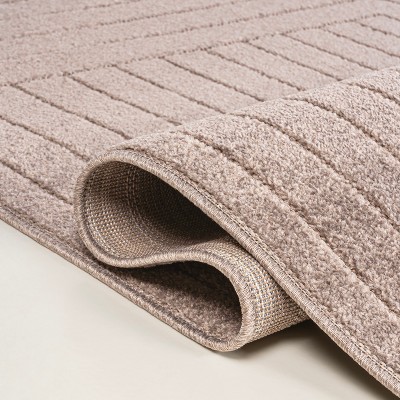 Light Taupe 2 x 8 Reversible Synthetic Stripe Runner Rug