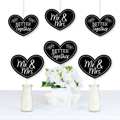 Big Dot of Happiness Mr. and Mrs. - Heart Decorations DIY Black and White Wedding or Bridal Shower Essentials - Set of 20