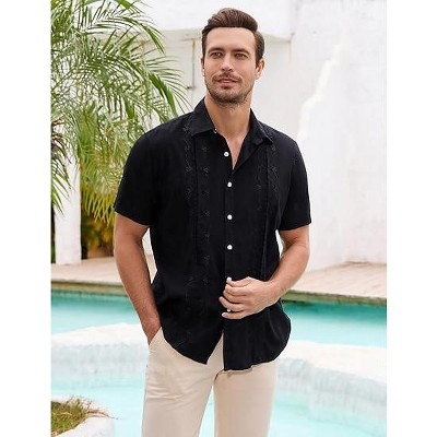 Men's Cotton Linen Shirts Short Sleeve Beach Button Down Shirts for Men