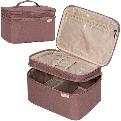 Paaaawaters Large Double Layer Travel Makeup Bag Women, Cosmetic Case, Organizer for Travel-Size Accessories Bottles
