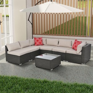 FIONECA PE Wicker Patio Furniture Set with Tempered Glass Table - 1 of 4