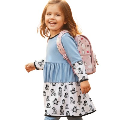 The Pink Picket Fence Penny Penguin Twirl Dress for Girls – 100% Natural Cotton Long Sleeve Play Dress – Hand-Painted Penguin Print