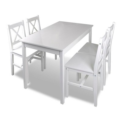 vidaXL Dining Set White Pine wood 5 Piece Durable Dining Table