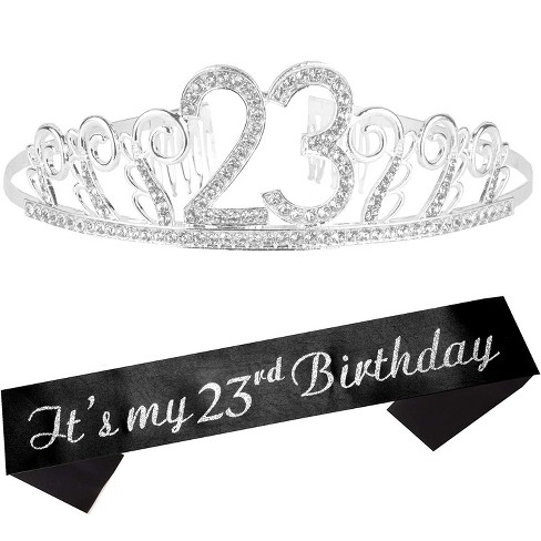 Meant2tobe 23rd Birthday Sash And Tiara For Women, Silver Rhinestone ...