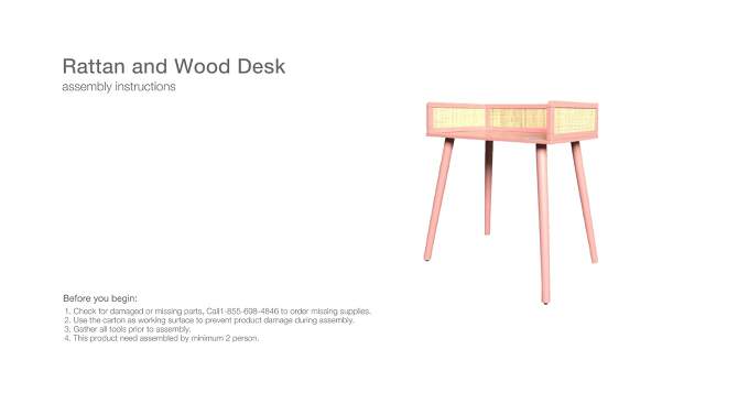 Rattan and Wood Kids&#39; Desk Pink - Pillowfort&#8482;, 2 of 14, play video