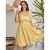Women's Plus Size Boho Floral V Neck Ruffle Short Sleeve Dress Elastic High Waist A Line Dress - 2 of 4
