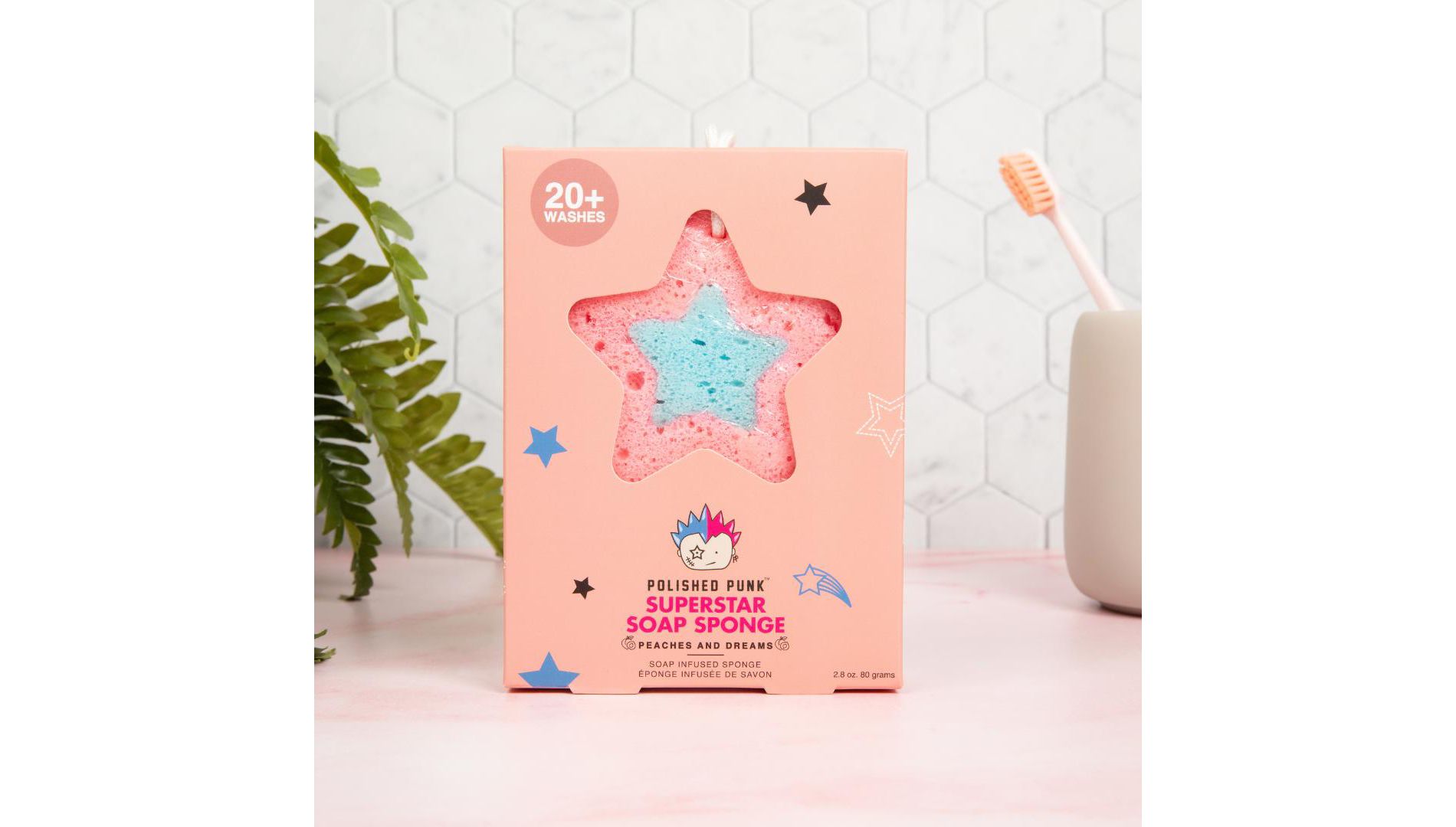 Superstar Soap-Infused Body Sponge – Gentle Kids’ Cleanser in Peaches & Dreams Scent