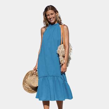 Women's Sky Blue Halter Neck Sleeveless Maxi Dress - Cupshe