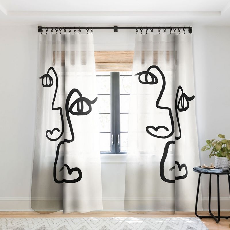 Bohomadic Studio Double Line Faces Black Single Panel Sheer Window Curtain - Society6, 1 of 7