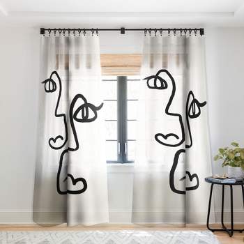 Bohomadic Studio Double Line Faces Black Single Panel Sheer Window Curtain - Society6