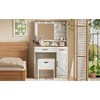 Farmhouse Makeup Vanity Desk with Mirror and Lights, 3 Lighting Modes, Vanity Set with Stool - 2 of 4