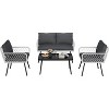 Acekool 3-Piece Patio Furniture Set with 2 PE Wicker Chairs & Loveseat, Glass Top Coffee Table, Outdoor Seating with Cushions for Balcony & Garden - 2 of 4